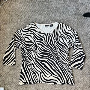 George Silk Black and White Zebra Long Sleeve Top